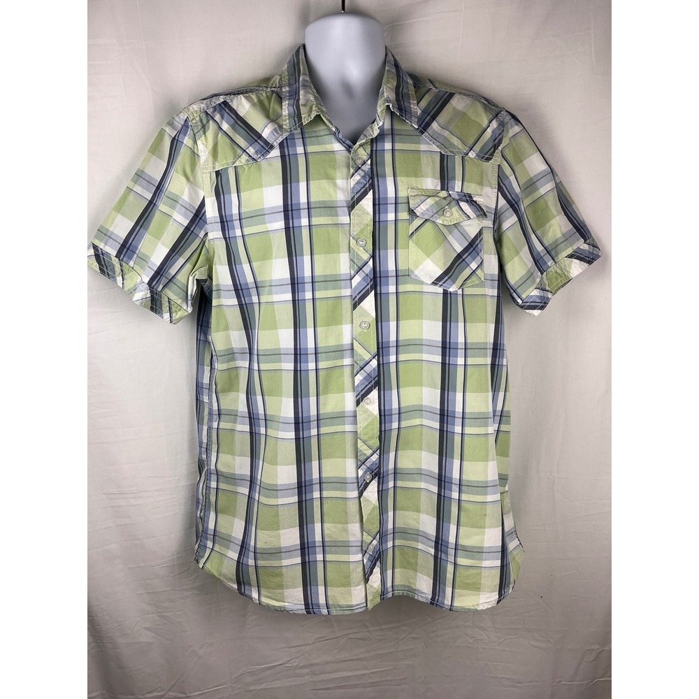 Jeans by Buffalo Button Up Shirt Mens XL Green Plaid Short Sleeve Marlon Cotton